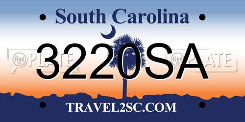 3220SA South Carolina License Plate