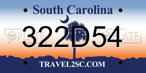 322D54 South Carolina License Plate
