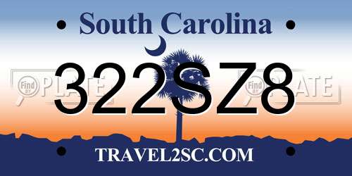 322SZ8 South Carolina License Plate