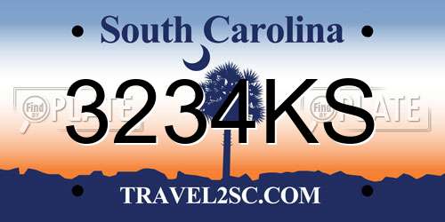 3234KS South Carolina License Plate