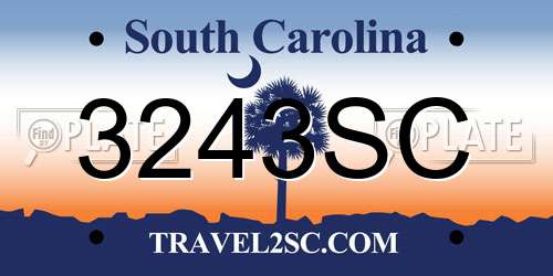 3243SC South Carolina License Plate