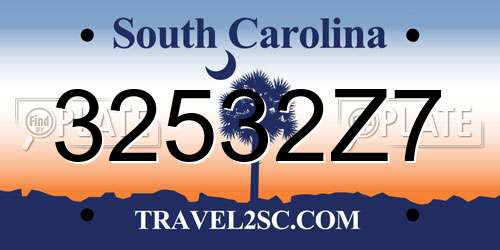 32532Z7 South Carolina License Plate