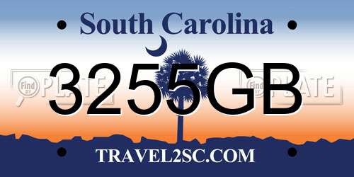 3255GB South Carolina License Plate