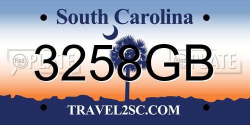 3258GB South Carolina License Plate