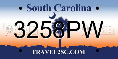 3258PW South Carolina License Plate