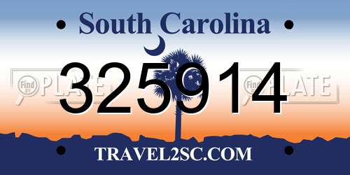 325914 South Carolina License Plate