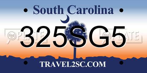 325SG5 South Carolina License Plate