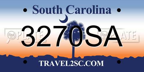 3270SA South Carolina License Plate