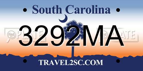 3292MA South Carolina License Plate
