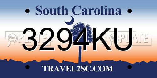 3294KU South Carolina License Plate