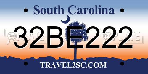 32BE222 South Carolina License Plate
