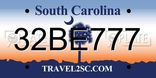 32BE777 South Carolina License Plate