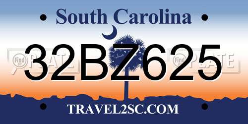 32BZ625 South Carolina License Plate