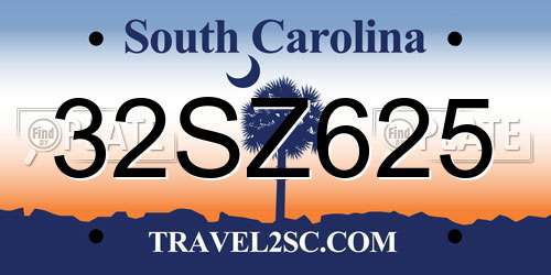 32SZ625 South Carolina License Plate
