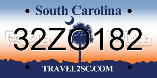 32ZO182 South Carolina License Plate
