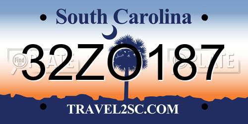 32ZO187 South Carolina License Plate