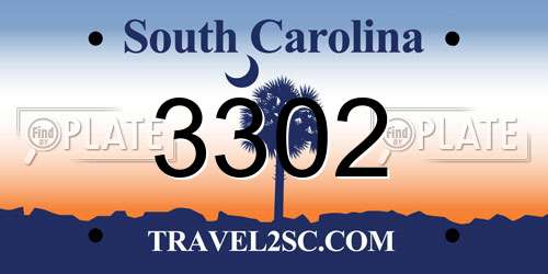3302 South Carolina License Plate