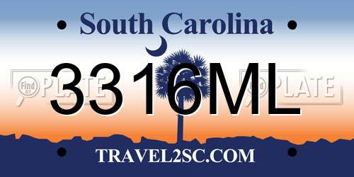 3316ML South Carolina License Plate