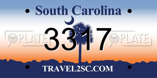 3317 South Carolina License Plate
