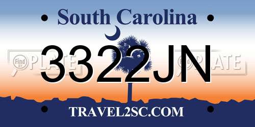 3322JN South Carolina License Plate