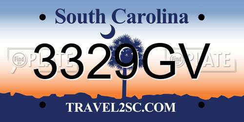 3329GV South Carolina License Plate