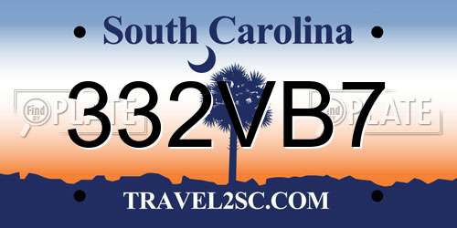 332VB7 South Carolina License Plate