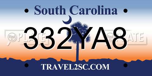 332YA8 South Carolina License Plate