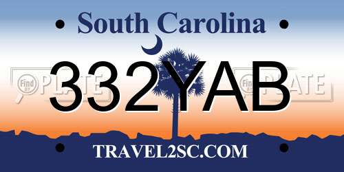 332YAB South Carolina License Plate