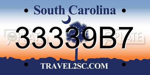 33339B7 South Carolina License Plate