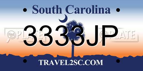 3333JP South Carolina License Plate