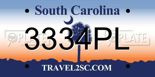 3334PL South Carolina License Plate