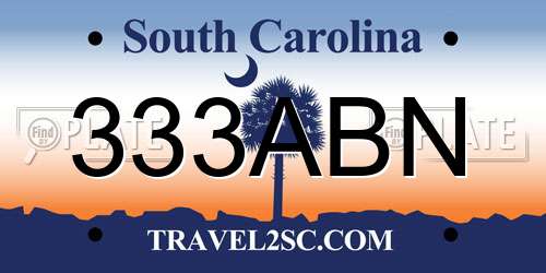 333ABN South Carolina License Plate