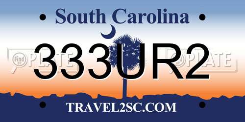 333UR2 South Carolina License Plate