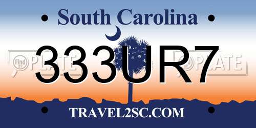 333UR7 South Carolina License Plate