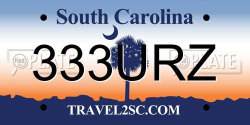 333URZ South Carolina License Plate