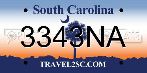 3343NA South Carolina License Plate