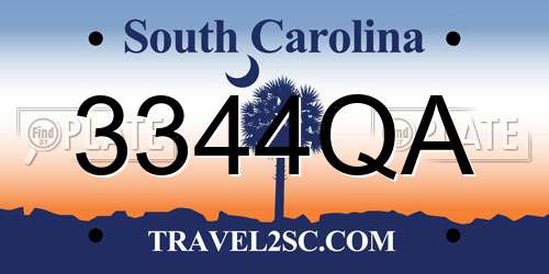 3344QA South Carolina License Plate