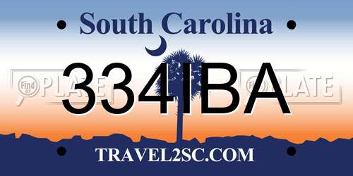 334IBA South Carolina License Plate