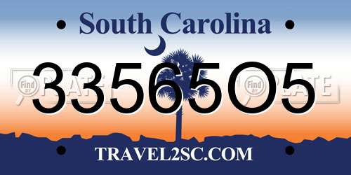 33565O5 South Carolina License Plate