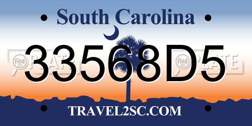 33568D5 South Carolina License Plate