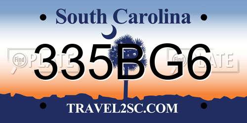335BG6 South Carolina License Plate