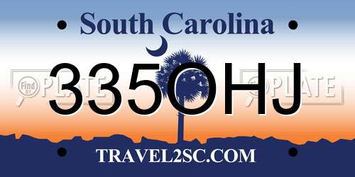 335OHJ South Carolina License Plate