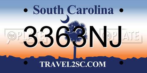 3363NJ South Carolina License Plate