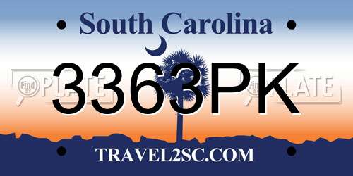 3363PK South Carolina License Plate
