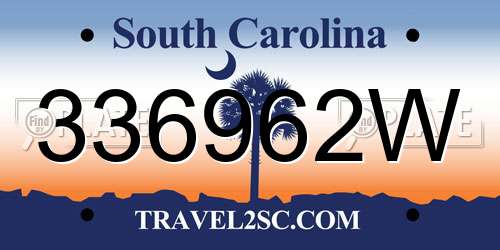 336962W South Carolina License Plate
