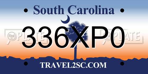336XP0 South Carolina License Plate