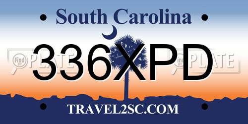 336XPD South Carolina License Plate