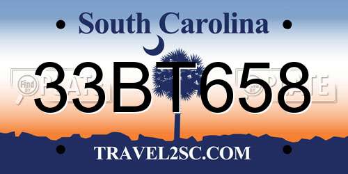 33BT658 South Carolina License Plate