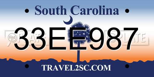 33EE987 South Carolina License Plate