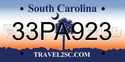 33PA923 South Carolina License Plate